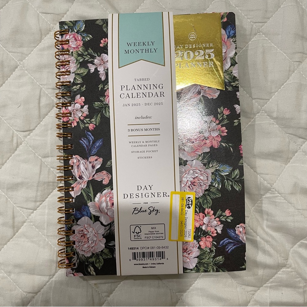 Blue Sky Floral Planner with Gold Accents